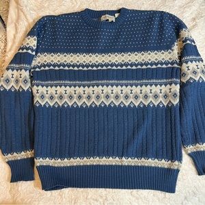 Vintage Rob Winter Mens MED SKi Nordic Crewneck Sweater Creme Blue